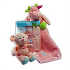 Pink Plush Baby Girl Basket
