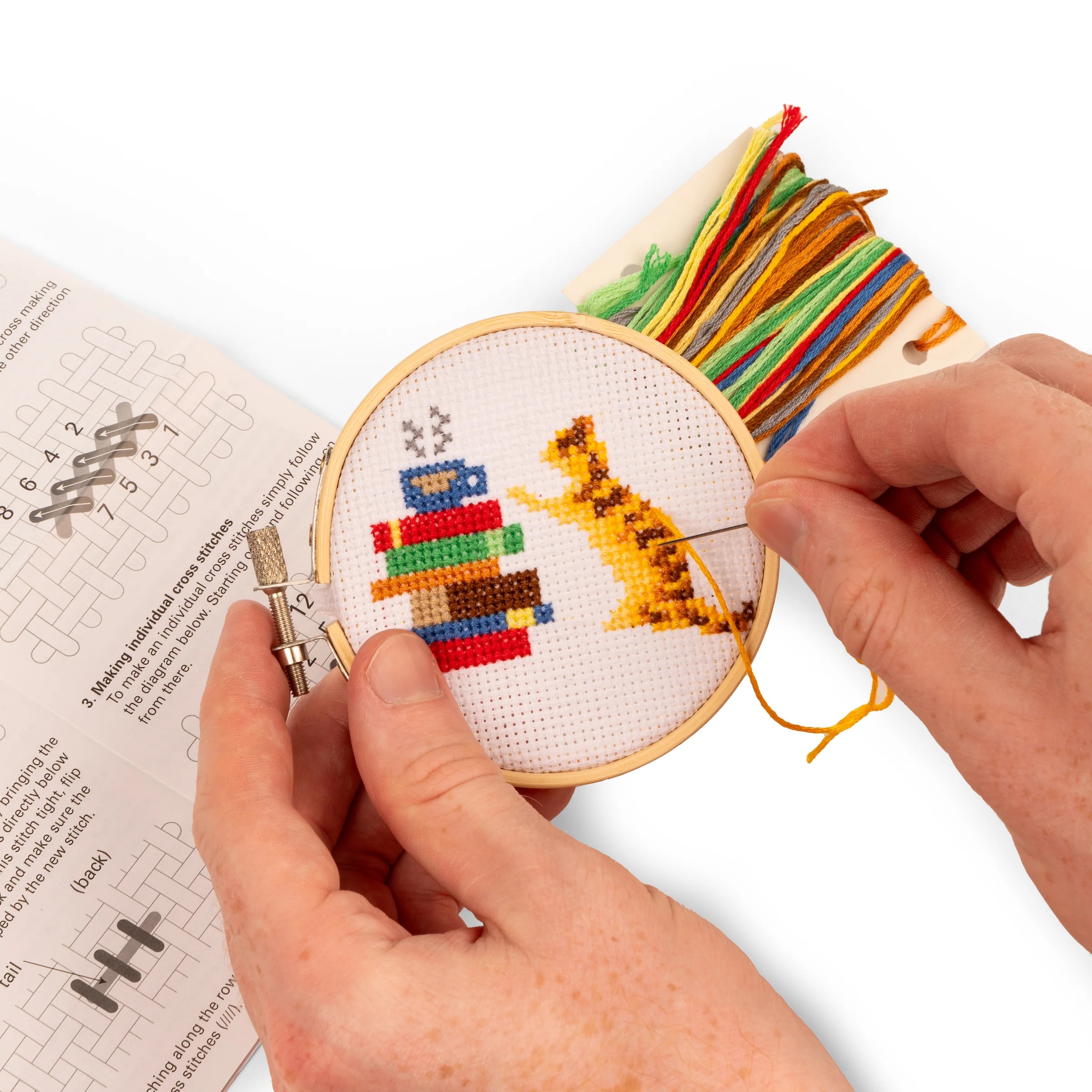 Cat and Books Mini Cross Stitch Embroidery Kit