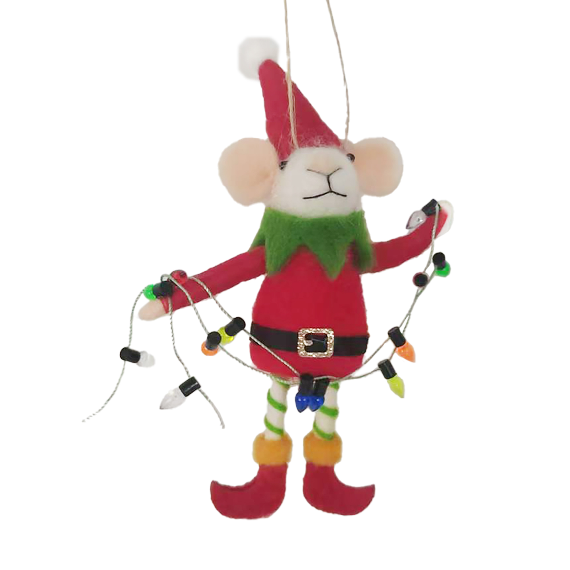 Elf Lights Wool Mouse Ornament
