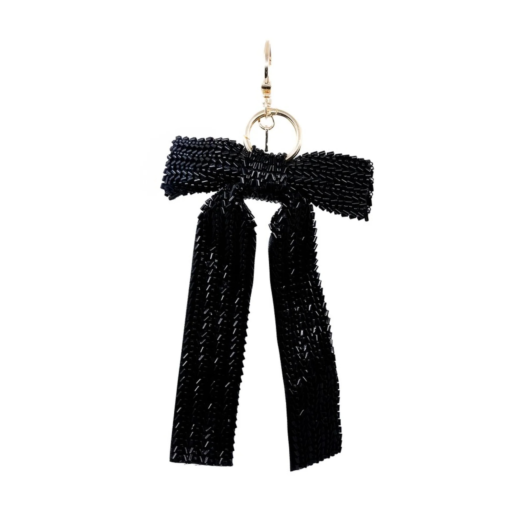 Micro Beaded Bow Charm in Black